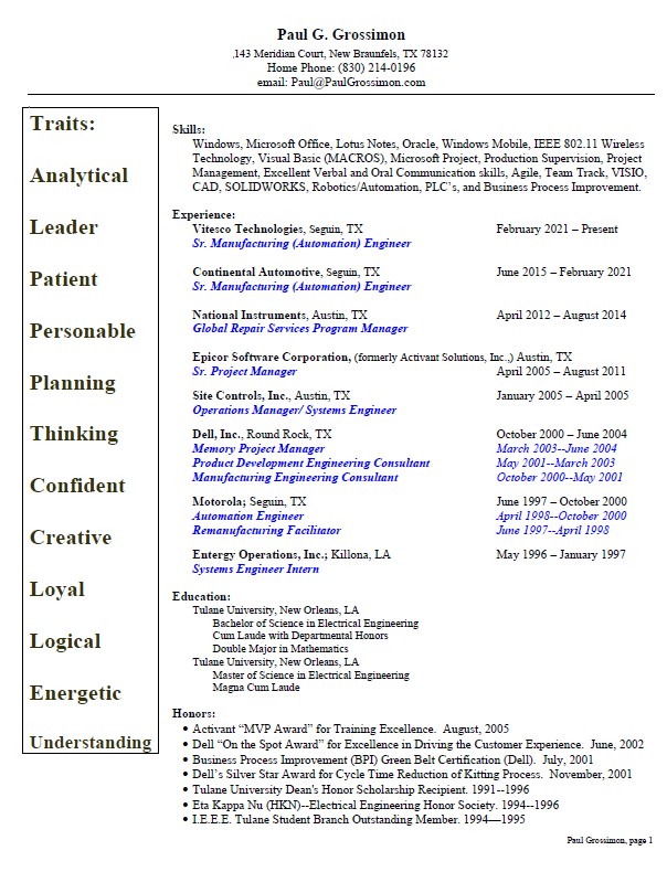 Resume Page 1